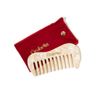 Ôrəbella wide-tooth pocket comb in cream pearl resin with red velvet pouch