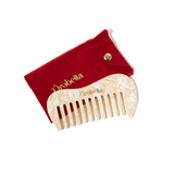 Ôrəbella wide-tooth pocket comb in cream pearl resin with red velvet pouch