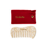 Ôrəbella wide-tooth pocket comb in cream pearl resin with red velvet pouch